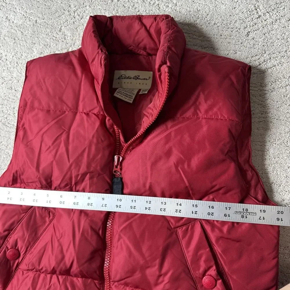 Women's Eddie Bauer Size Small Red Puffer Goose Down Full‎ Zip Vest